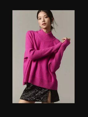 Anthropologie Maeve The Gretchen Cozy Mock-Neck Sweater Magenta Pink Oversized M